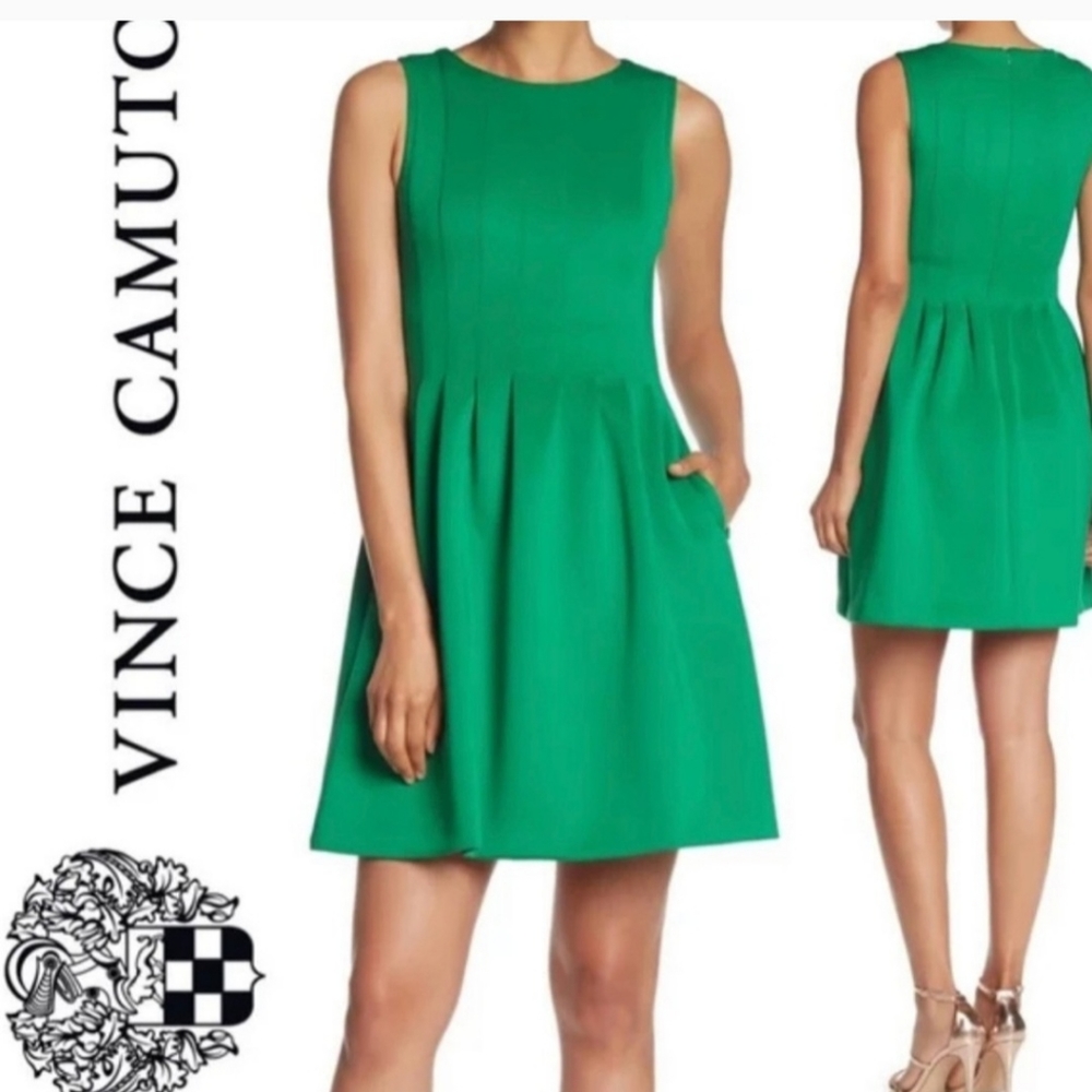 Vince Camuto Green Pleated Bodice Sleeveless Fit/Flare Dress New With Tags